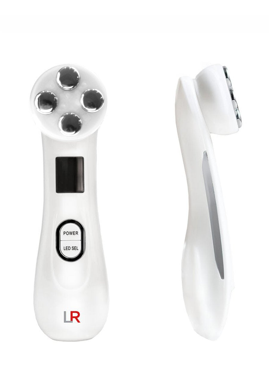 Lumiere rouge device. Offering advanced skincare by combining light therapy, Mesoportation technology, micro-current and radio frequency technology. Targets wrinkles, tightens and lifts sagging skin, and enhances skincare serum absorption for comprehensive anti-aging care.
